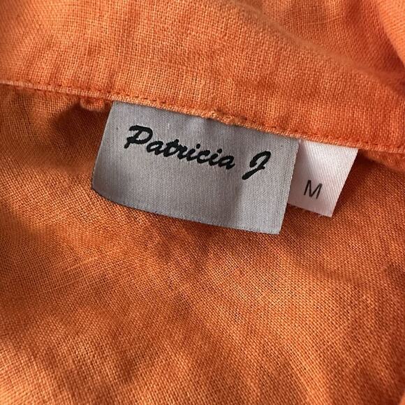 Vtg Linen Top Womens M Orange Preppy Quiet Luxury Fall Sustainable Boxy Crop - Picture 8 of 11